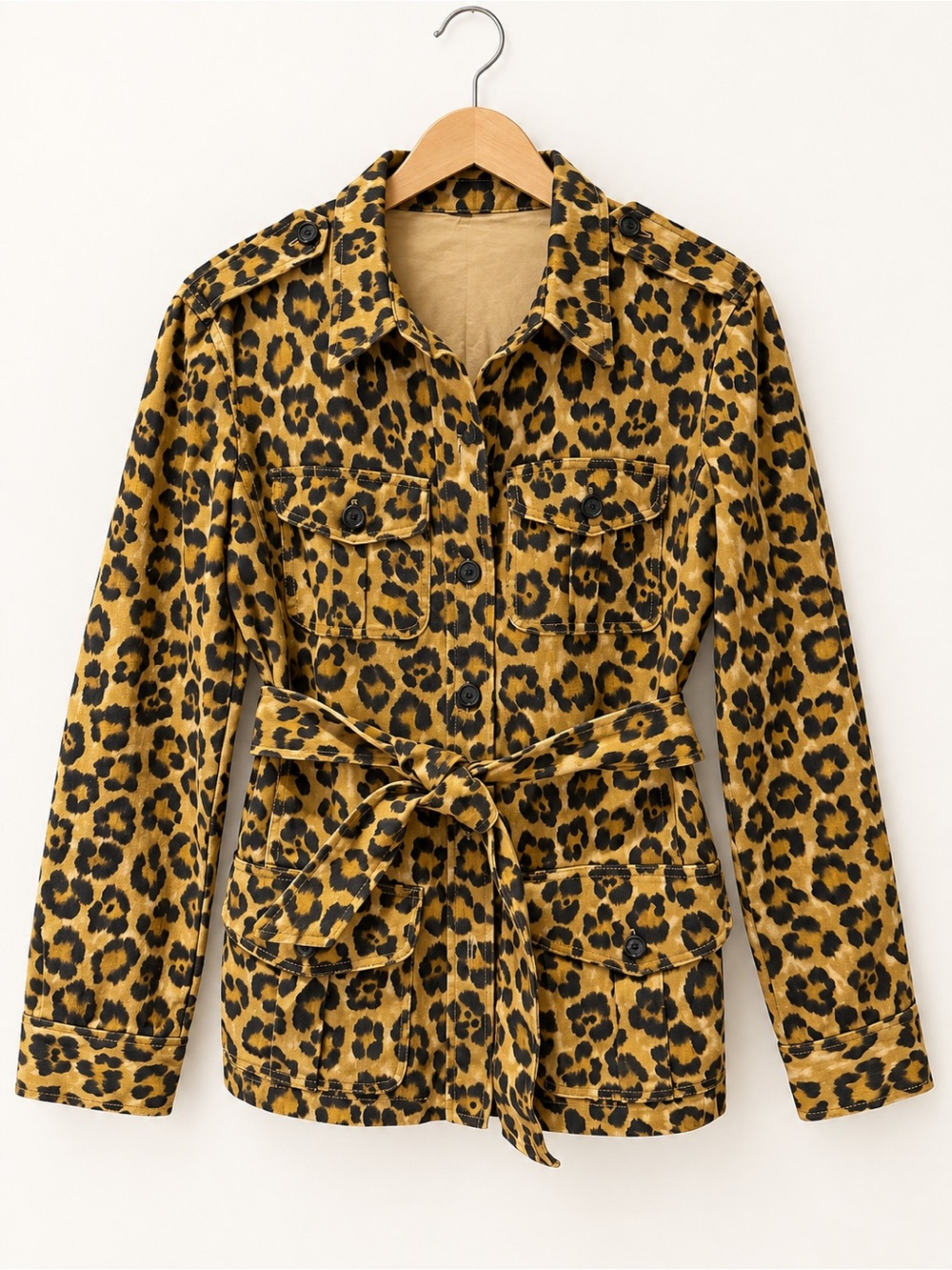Lauren Ralph Lauren Leopard Print Utility Jacket with Tie Belt - Mustard/Black